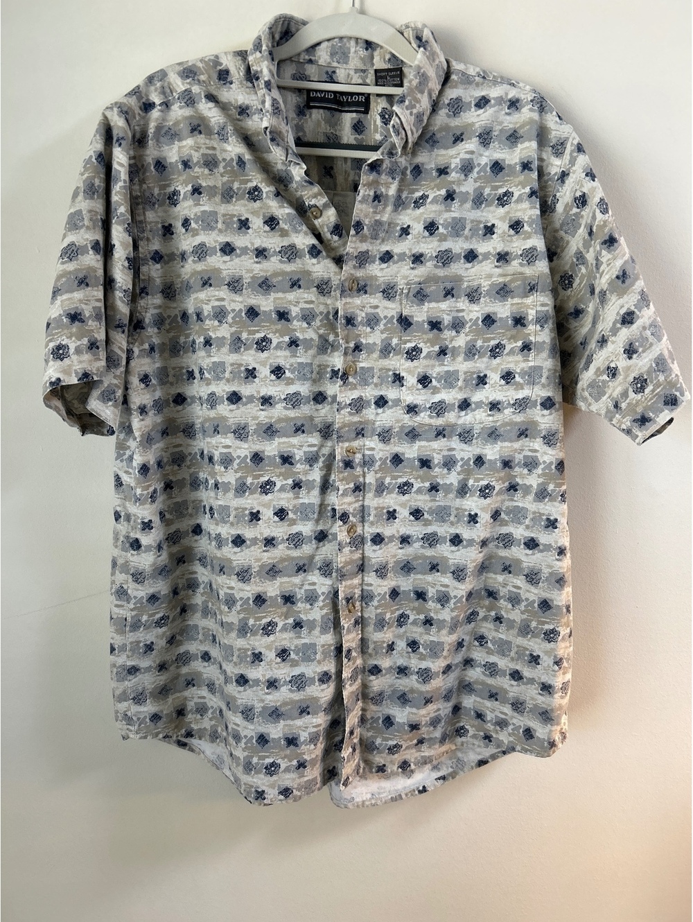 Vintage 90s David Taylor Men's Short Sleeve 100% Cotton Shirt Large